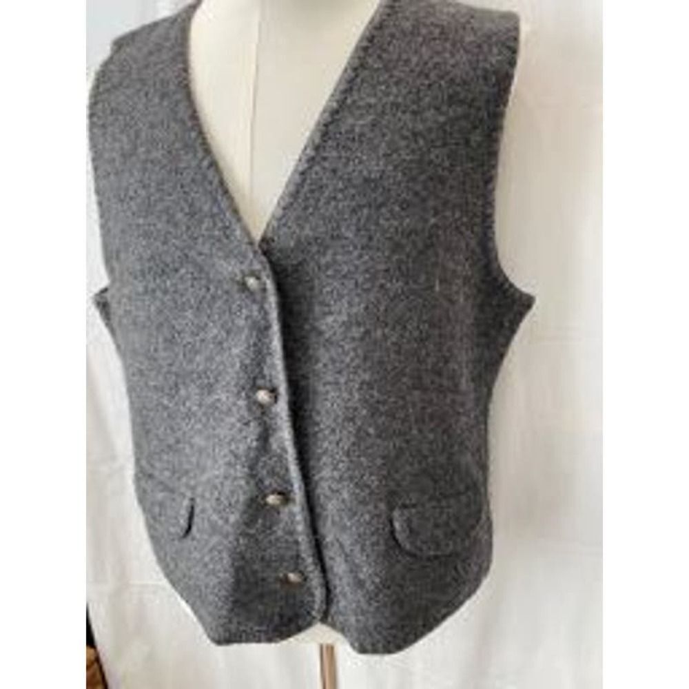 Classic Gray Wool Button Vest - Women's Sleeveless Coat